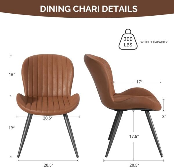 Dining Chairs Set of 6, Modern Dining Room Chairs Comfy Backrest Thick Upholstered Kitchen Chairs 19IN Height with Metal Legs Brown - Image 2