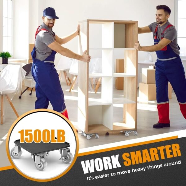Furniture Dolly,Furniture Mover Pro Set,Furniture Lifter with 5 360° Rotatable Rubber Universal Wheels，Carbon Steel Panel Furniture Movers，Maximum Load 1500LBS. - Image 6