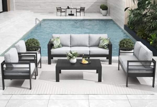 5 Pieces Modern Aluminum Patio Furniture Set, Outdoor Conversation Sets Metal Sectional Sofa with Coffee Table - Image 2