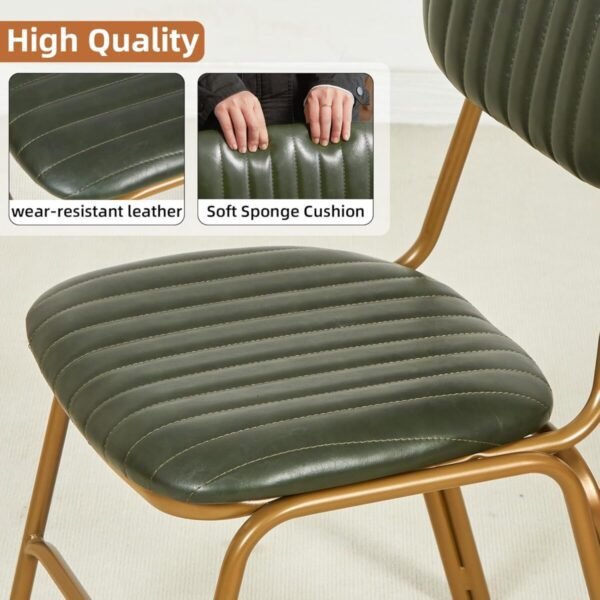 mid Century Modern Retro Faux Leather Dining Chairs Set of 2, Upholstered Seat backrests Metal Plated Legs with Black Foot MatsBlack for Kitchen Dining Room (Dark Green, Set of 6) - Image 3