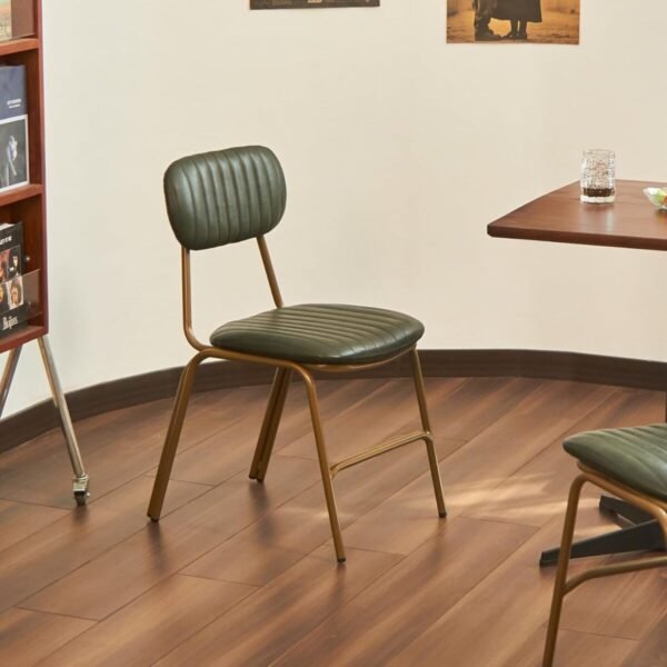 mid Century Modern Retro Faux Leather Dining Chairs Set of 2, Upholstered Seat backrests Metal Plated Legs with Black Foot MatsBlack for Kitchen Dining Room (Dark Green, Set of 6) - Image 4