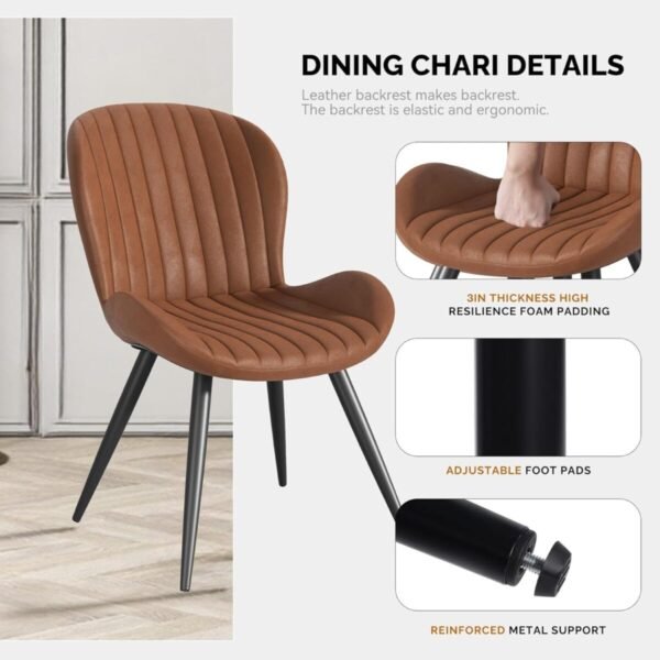 Dining Chairs Set of 6, Modern Dining Room Chairs Comfy Backrest Thick Upholstered Kitchen Chairs 19IN Height with Metal Legs Brown - Image 4