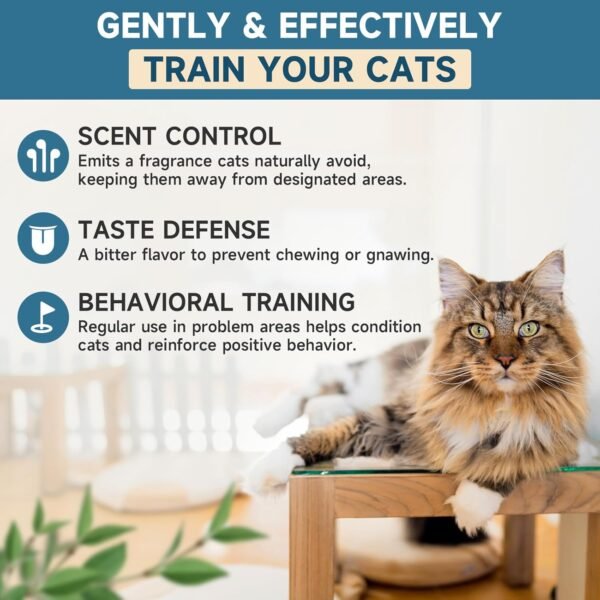 Cat Deterrent Spray, Natural Cat Repellent Spray, Anti-Scratch Deterrent for Furniture, Sofas, Rugs, Curtains, Plants, Indoor & Outdoor Repellent Cats Kittens, Non-Toxic, Alcohol-Free 6.76 FL Oz - Image 4