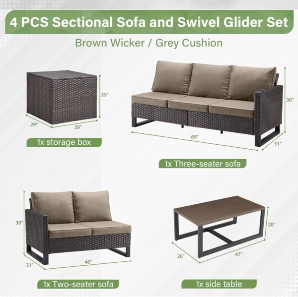 5-Seater Patio Conversation Set - 4 Piece Outdoor Sectional Furniture Set with Large Storage Box and Coffee Table Outdoor Patio Furniture Set for Garden Poolside Backyard Brown - Image 2