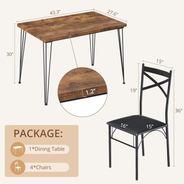 VECELO Kitchen Dining Room Table Set with 4 Chairs for Small Space, Apartment,Metal Steel Frame - Image 7