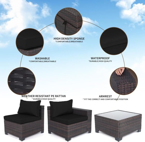 LEVELEVE 7 Pieces Outdoor Patio Furniture Sets,Rattan Conversation Sectional Set,Manual Weaving Wicker Patio Sofa with Tea Table - Image 4