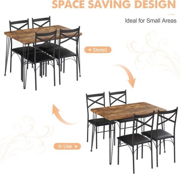 VECELO Kitchen Dining Room Table Set with 4 Chairs for Small Space, Apartment,Metal Steel Frame - Image 8