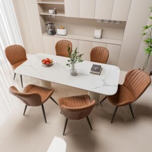 Dining Chairs Set of 6, Modern Dining Room Chairs Comfy Backrest Thick Upholstered Kitchen Chairs 19IN Height with Metal Legs Brown