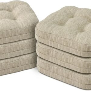 Shinnwa Dining Chair Cushions Set of 6, Dual-Layer Memory Foam Kitchen Chair Cushions, Patented Design Seat Pads with Ties, 16.5 x 16.5 x 3.5in, 6 Pack, Beige