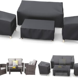 STARTWO Outdoor Patio Furniture Cover Waterproof 4-Piece Set for Chairs 32in, Loveseat 56in, Coffee Table 45in, Heavy Duty 500D, Black
