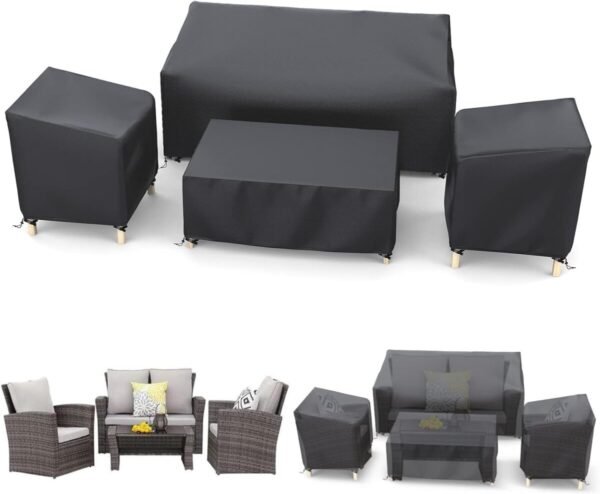 STARTWO Outdoor Patio Furniture Cover Waterproof 4-Piece Set for Chairs 32in, Loveseat 56in, Coffee Table 45in, Heavy Duty 500D, Black