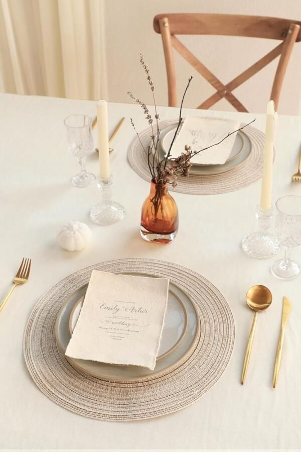 Floroom 15 Inch Round Braided Placemats Set of 4, Washable Heat Resistant Cotton Polyester Circle Place Mats for Kitchen Dining Table - Canvas Beige - Image 4