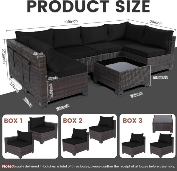 LEVELEVE 7 Pieces Outdoor Patio Furniture Sets,Rattan Conversation Sectional Set,Manual Weaving Wicker Patio Sofa with Tea Table - Image 7