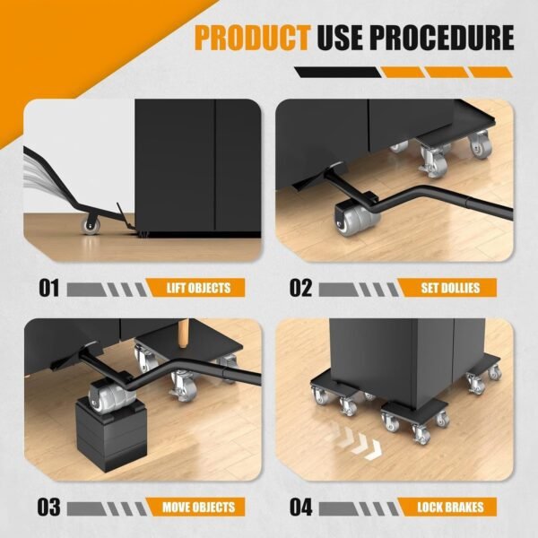 Furniture Dolly,Furniture Mover Pro Set,Furniture Lifter with 5 360° Rotatable Rubber Universal Wheels，Carbon Steel Panel Furniture Movers，Maximum Load 1500LBS. - Image 5