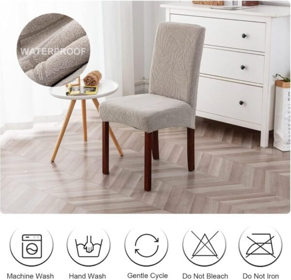 Genina Waterproof Chair Covers for Dining Room 6 Pack, Stretch Jacquard Dining Chair Cover Removable Washable Chair Protectors Cover for Kitchen, Home (Leaves-Warm Gray, 6 PCS) - Image 7