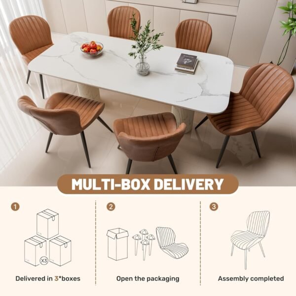 Dining Chairs Set of 6, Modern Dining Room Chairs Comfy Backrest Thick Upholstered Kitchen Chairs 19IN Height with Metal Legs Brown - Image 7