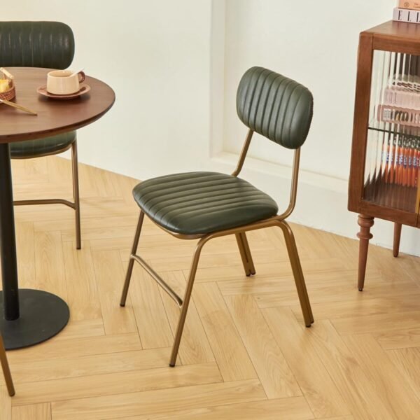 mid Century Modern Retro Faux Leather Dining Chairs Set of 2, Upholstered Seat backrests Metal Plated Legs with Black Foot MatsBlack for Kitchen Dining Room (Dark Green, Set of 6) - Image 5