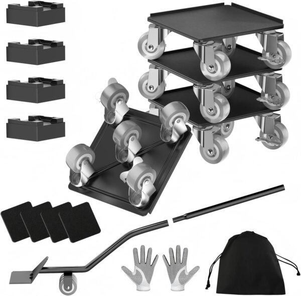 Furniture Dolly,Furniture Mover Pro Set,Furniture Lifter with 5 360° Rotatable Rubber Universal Wheels，Carbon Steel Panel Furniture Movers，Maximum Load 1500LBS.