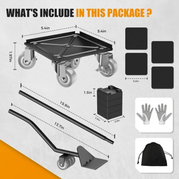 Furniture Dolly,Furniture Mover Pro Set,Furniture Lifter with 5 360° Rotatable Rubber Universal Wheels，Carbon Steel Panel Furniture Movers，Maximum Load 1500LBS. - Image 3