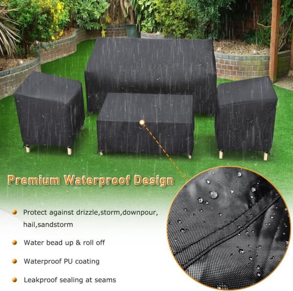 STARTWO Outdoor Patio Furniture Cover Waterproof 4-Piece Set for Chairs 32in, Loveseat 56in, Coffee Table 45in, Heavy Duty 500D, Black - Image 5