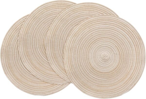 Floroom 15 Inch Round Braided Placemats Set of 4, Washable Heat Resistant Cotton Polyester Circle Place Mats for Kitchen Dining Table - Canvas Beige