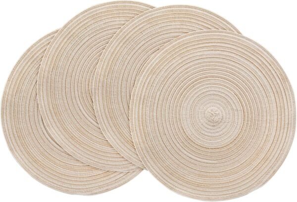 Floroom 15 Inch Round Braided Placemats Set of 4, Washable Heat Resistant Cotton Polyester Circle Place Mats for Kitchen Dining Table - Canvas Beige