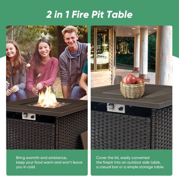 5 Pieces Patio Furniture Set with Fire Pit Table - 4 Outdoor Swivel Rocker Chairs with 50000 BTU Propane Fire Pit Table, Patio Conversation Sets for Outside Backyard Patio Casual Gathering - Image 8