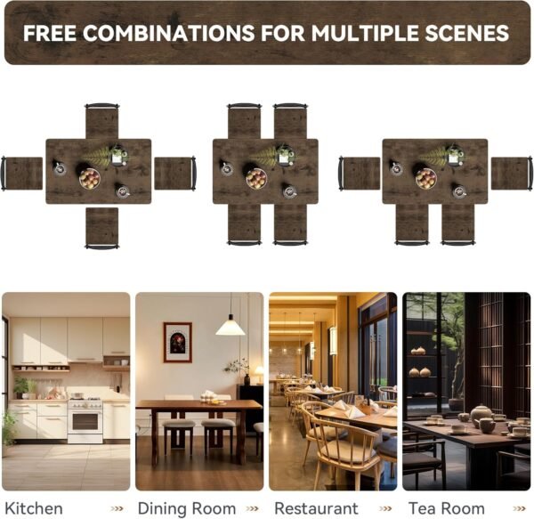 Dining Table Set for 4, 5-Piece Kitchen Table and Chairs, Rectangular Dining Room Table Set with 4 Chairs, Space-Saving Kitchen Table Set for Small Space,Dinette,Apartment,Brown - Image 7