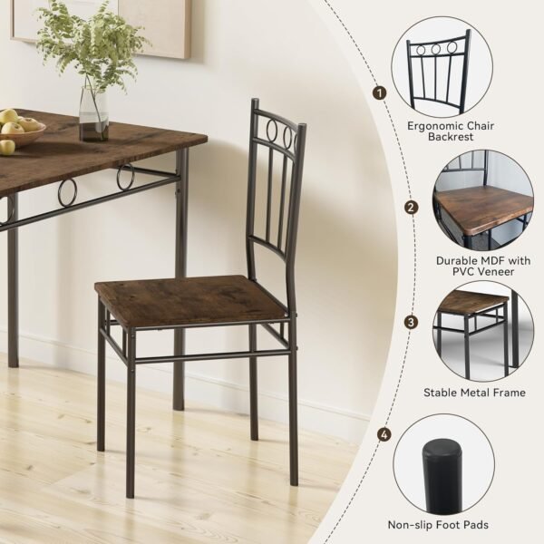 Dining Table Set for 4, 5-Piece Kitchen Table and Chairs, Rectangular Dining Room Table Set with 4 Chairs, Space-Saving Kitchen Table Set for Small Space,Dinette,Apartment,Brown - Image 3