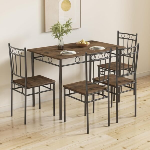 Dining Table Set for 4, 5-Piece Kitchen Table and Chairs, Rectangular Dining Room Table Set with 4 Chairs, Space-Saving Kitchen Table Set for Small Space,Dinette,Apartment,Brown - Image 9