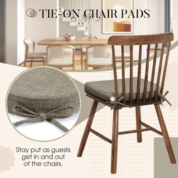 Basic Beyond Chair Cushions for Dining Chairs 6 Pack, Kitchen Chair Cushions with Ties and Non Slip Backing, 16 x 16 inches Chair Pads for Dining Chairs(Khaki) - Image 3