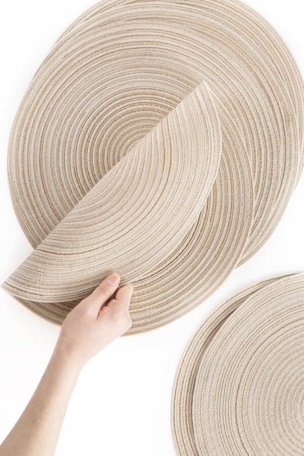 Floroom 15 Inch Round Braided Placemats Set of 4, Washable Heat Resistant Cotton Polyester Circle Place Mats for Kitchen Dining Table - Canvas Beige - Image 3