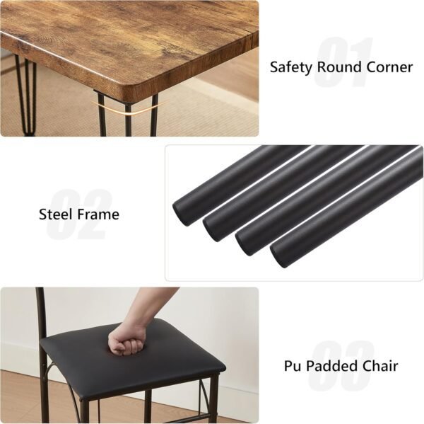 VECELO Kitchen Dining Room Table Set with 4 Chairs for Small Space, Apartment,Metal Steel Frame - Image 6