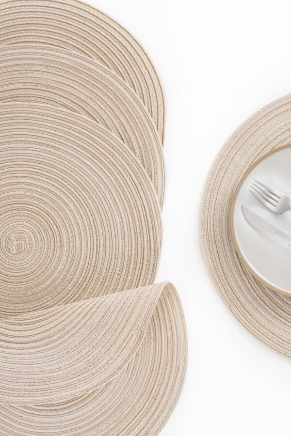 Floroom 15 Inch Round Braided Placemats Set of 4, Washable Heat Resistant Cotton Polyester Circle Place Mats for Kitchen Dining Table - Canvas Beige - Image 2