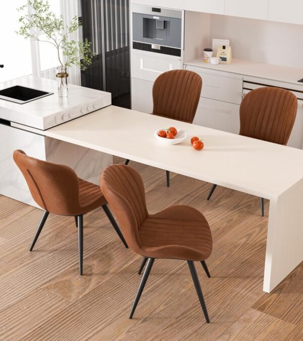 Dining Chairs Set of 6, Modern Dining Room Chairs Comfy Backrest Thick Upholstered Kitchen Chairs 19IN Height with Metal Legs Brown - Image 3