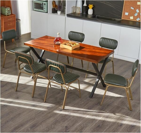 mid Century Modern Retro Faux Leather Dining Chairs Set of 2, Upholstered Seat backrests Metal Plated Legs with Black Foot MatsBlack for Kitchen Dining Room (Dark Green, Set of 6)