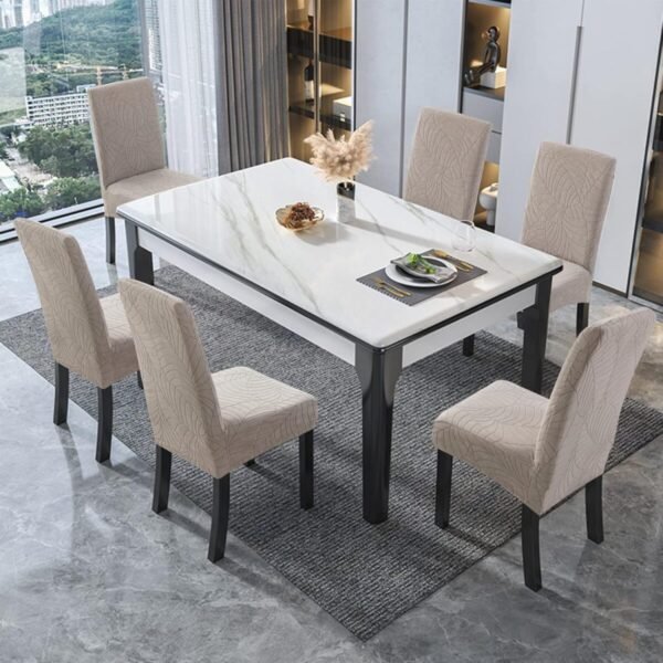 Genina Waterproof Chair Covers for Dining Room 6 Pack, Stretch Jacquard Dining Chair Cover Removable Washable Chair Protectors Cover for Kitchen, Home (Leaves-Warm Gray, 6 PCS) - Image 6