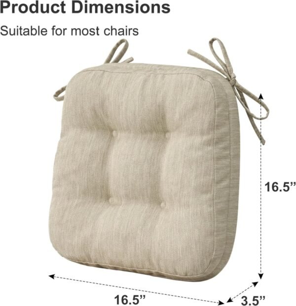 Shinnwa Dining Chair Cushions Set of 6, Dual-Layer Memory Foam Kitchen Chair Cushions, Patented Design Seat Pads with Ties, 16.5 x 16.5 x 3.5in, 6 Pack, Beige - Image 6