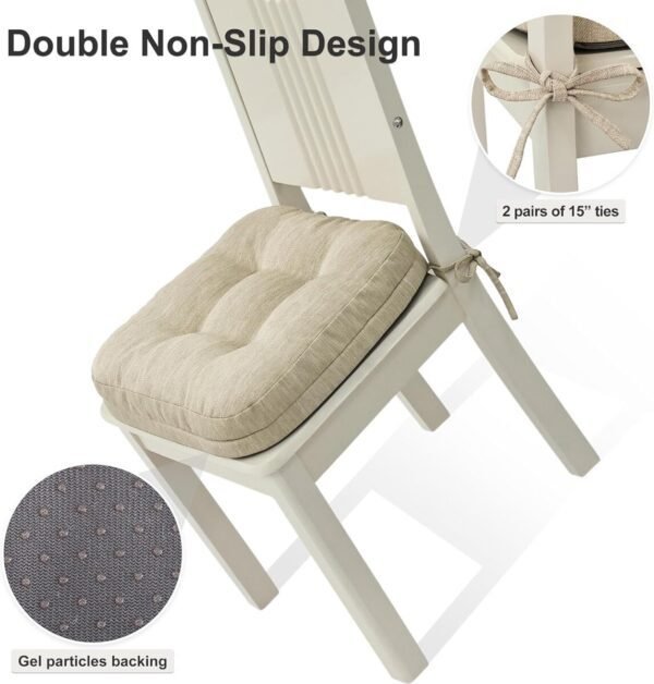 Shinnwa Dining Chair Cushions Set of 6, Dual-Layer Memory Foam Kitchen Chair Cushions, Patented Design Seat Pads with Ties, 16.5 x 16.5 x 3.5in, 6 Pack, Beige - Image 5