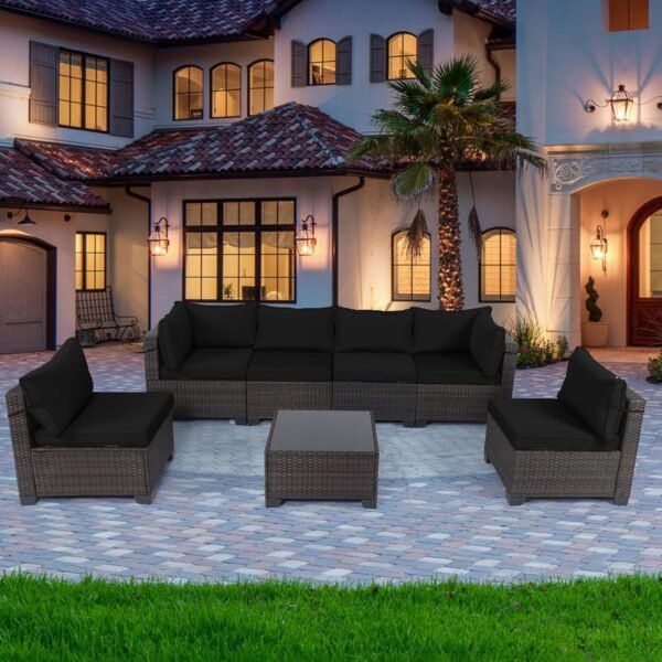 LEVELEVE 7 Pieces Outdoor Patio Furniture Sets,Rattan Conversation Sectional Set,Manual Weaving Wicker Patio Sofa with Tea Table - Image 2