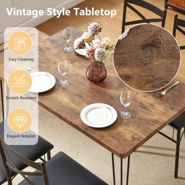 VECELO Kitchen Dining Room Table Set with 4 Chairs for Small Space, Apartment,Metal Steel Frame - Image 5