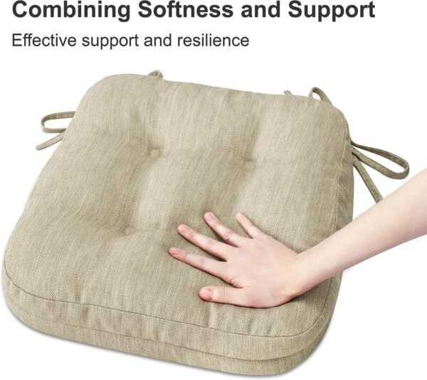 Shinnwa Dining Chair Cushions Set of 6, Dual-Layer Memory Foam Kitchen Chair Cushions, Patented Design Seat Pads with Ties, 16.5 x 16.5 x 3.5in, 6 Pack, Beige - Image 3