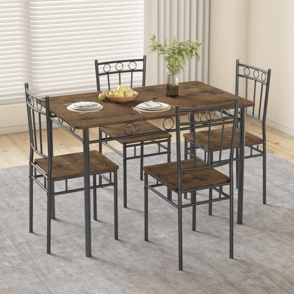 Dining Table Set for 4, 5-Piece Kitchen Table and Chairs, Rectangular Dining Room Table Set with 4 Chairs, Space-Saving Kitchen Table Set for Small Space,Dinette,Apartment,Brown - Image 8