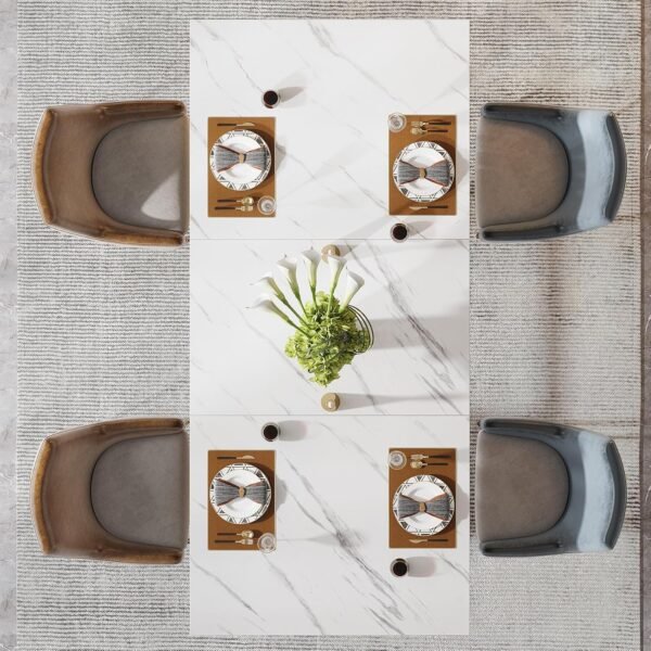 Tribesigns 63-Inch Rectangular Dining Table for 4 to 6, Modern Kitchen Table with Stylish Metal Trestle Legs, Large Dinner Table for Dining Room, Chair Not Included (White+Gold) - Image 7