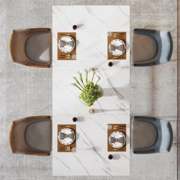 Tribesigns 63-Inch Rectangular Dining Table for 4 to 6, Modern Kitchen Table with Stylish Metal Trestle Legs, Large Dinner Table for Dining Room, Chair Not Included (White+Gold) - Image 7