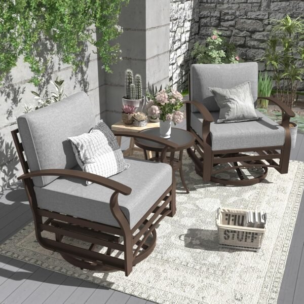Aluminum Patio Furniture Set 8-Seat Metal Modular Outdoor Patio Conversation Sectional w/Swivel & Rocking Sofas and Coffee Table for Deck,Backyard,Lawn,Grey - Image 6