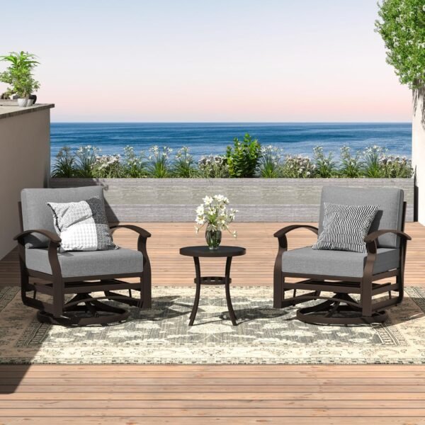 Aluminum Patio Furniture Set 8-Seat Metal Modular Outdoor Patio Conversation Sectional w/Swivel & Rocking Sofas and Coffee Table for Deck,Backyard,Lawn,Grey - Image 5