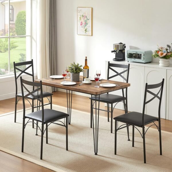 VECELO Kitchen Dining Room Table Set with 4 Chairs for Small Space, Apartment,Metal Steel Frame - Image 3