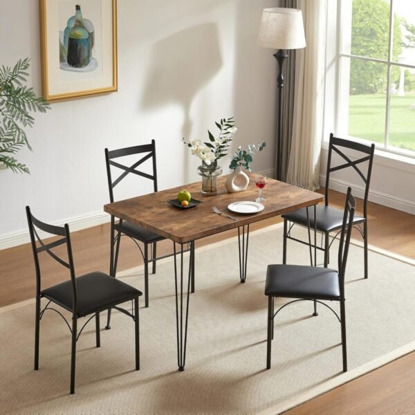 VECELO Kitchen Dining Room Table Set with 4 Chairs for Small Space, Apartment,Metal Steel Frame - Image 2