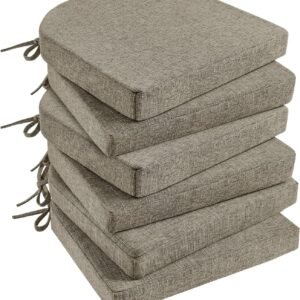 Basic Beyond Chair Cushions for Dining Chairs 6 Pack, Kitchen Chair Cushions with Ties and Non Slip Backing, 16 x 16 inches Chair Pads for Dining Chairs(Khaki)